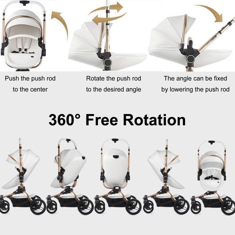 Aulon baby stroller 3 in 1 with car seat outlet high view pram for newborns folding 360 degree rotation